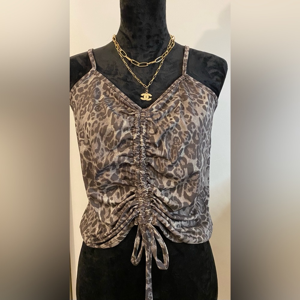 Leopard Print Ruched Camisole Top